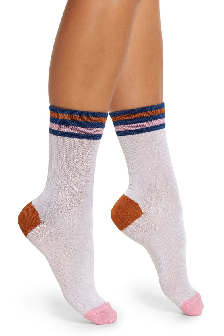 Lona Stripe Crew Socks, Main, color, WHITE