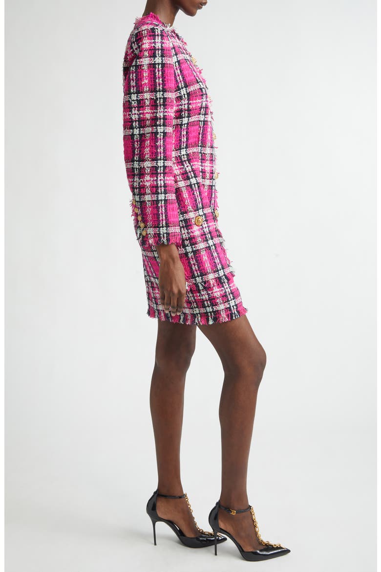 Long Sleeve Fringe Tweed Dress, Alternate, color, PINK MULTI
