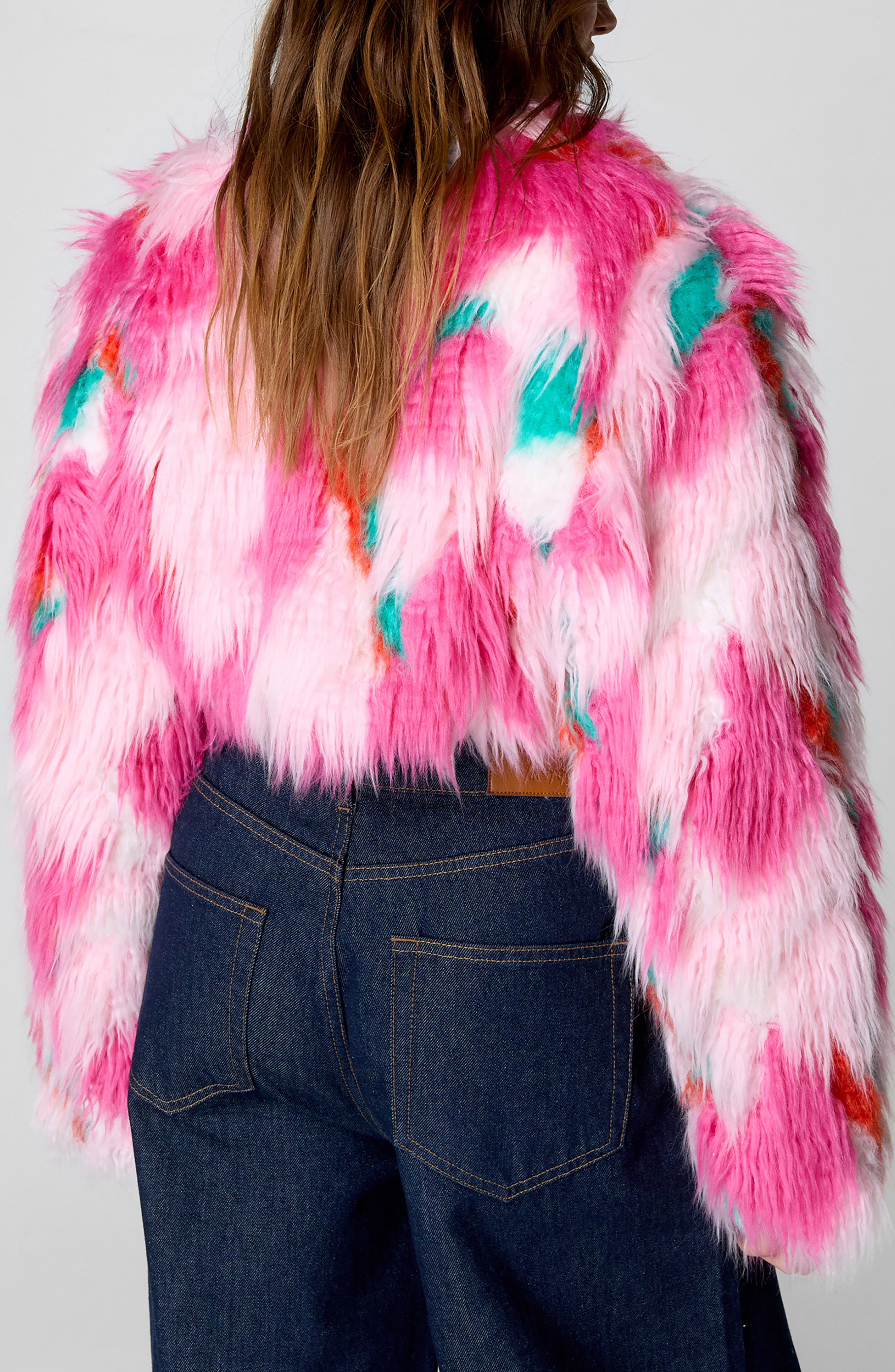 Patchwork Faux Fur Crop Jacket - image 2