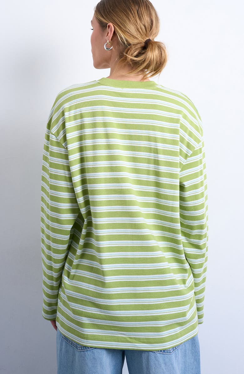 Topshop Skater Stripe Oversize Long Sleeve Cotton T-Shirt, Alternate, color, Mint Green