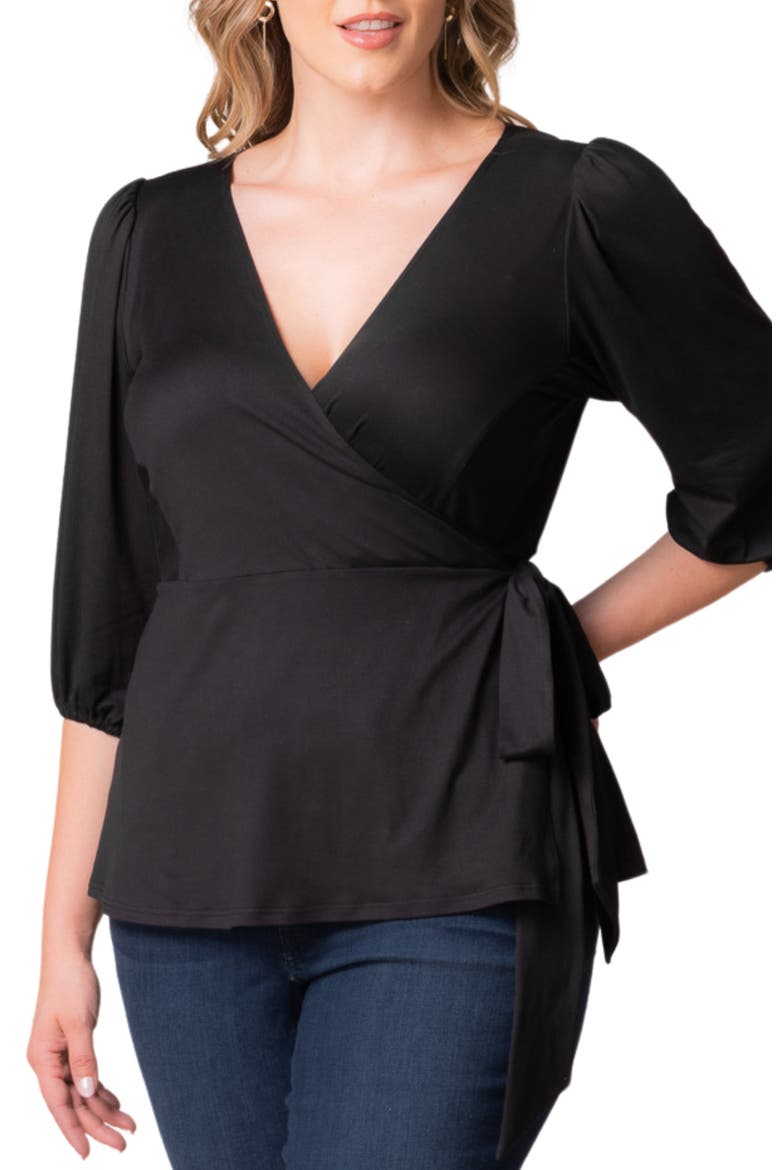 Nina Wrap Top, Alternate, color, BLACK NOIR