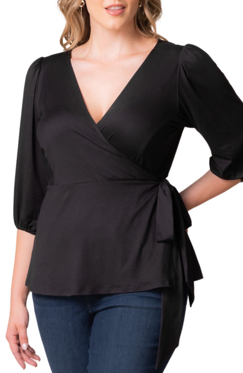 Kiyonna Nina Wrap Top, Alternate, color, Black Noir