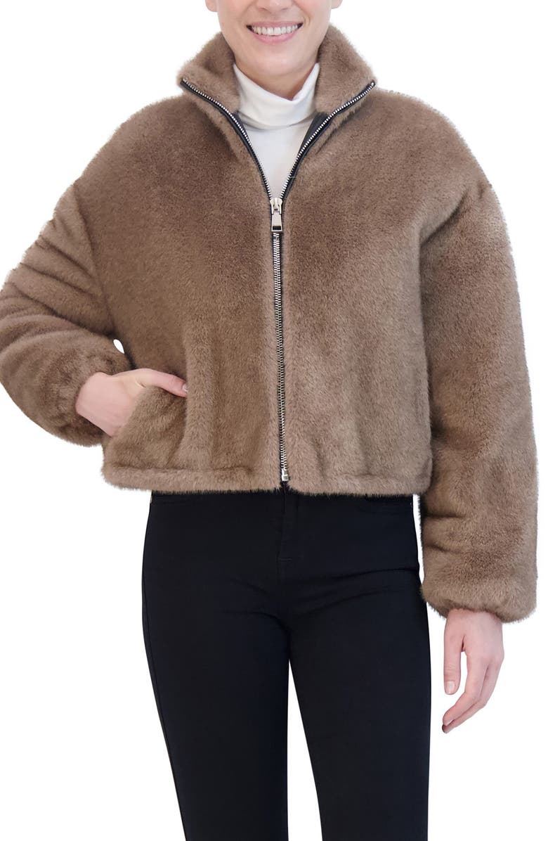 Rebecca Minkoff Faux Fur Crop Jacket, Main, color, Taupe