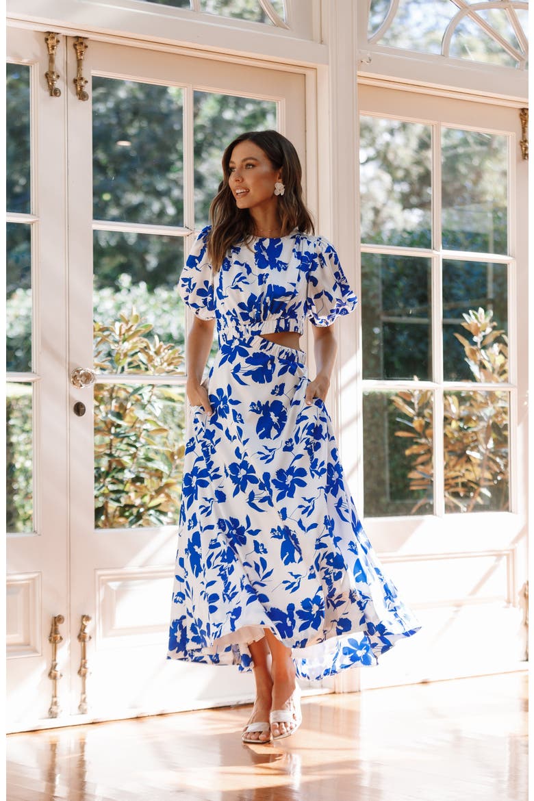 Aminah Puff Sleeve Maxi Dress, Alternate, color, BLUE FLORAL
