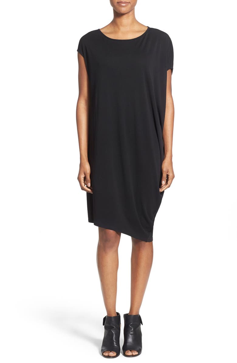 Eileen Fisher Asymmetrical Ballet Neck Silk Jersey Dress, Main, color, 