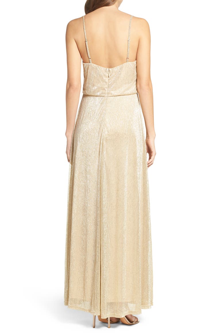 Blouson Shimmer Gown, Alternate, color, TAUPE GOLD