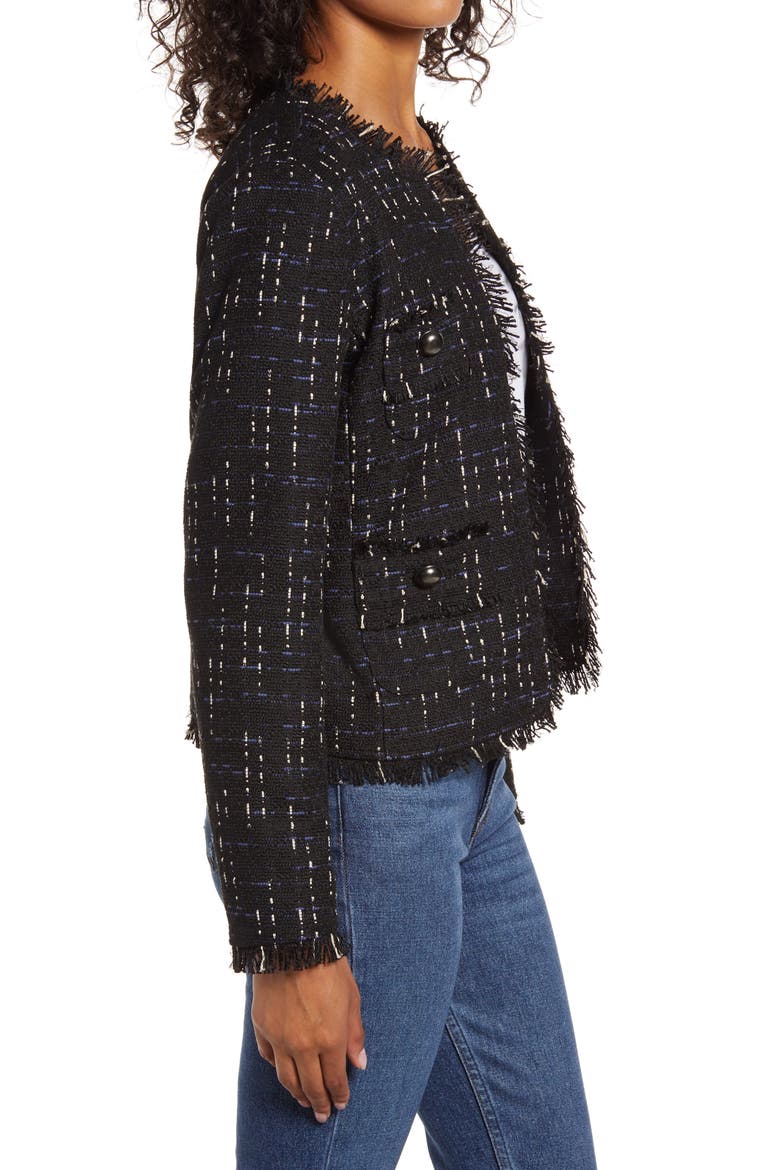 Fringe Tweed Jacket, Alternate, color, BLACK- BLUE TWEED