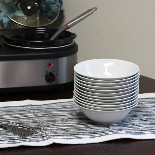 Gibson Home Noble Court 7 Inch Fine Ceramic Bowls 12 Piece Set In White