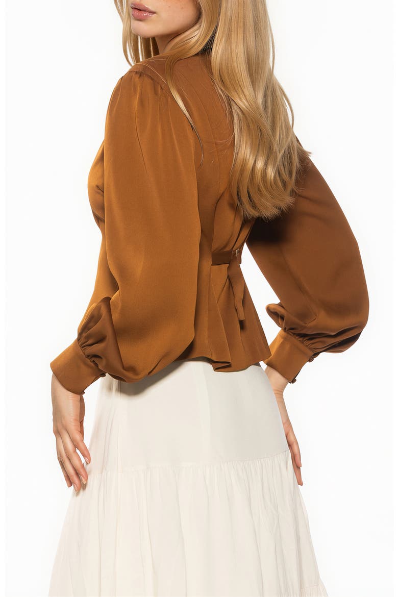 Romy Sweetheart Neck Button-Up Shirt, Alternate, color, BROWN