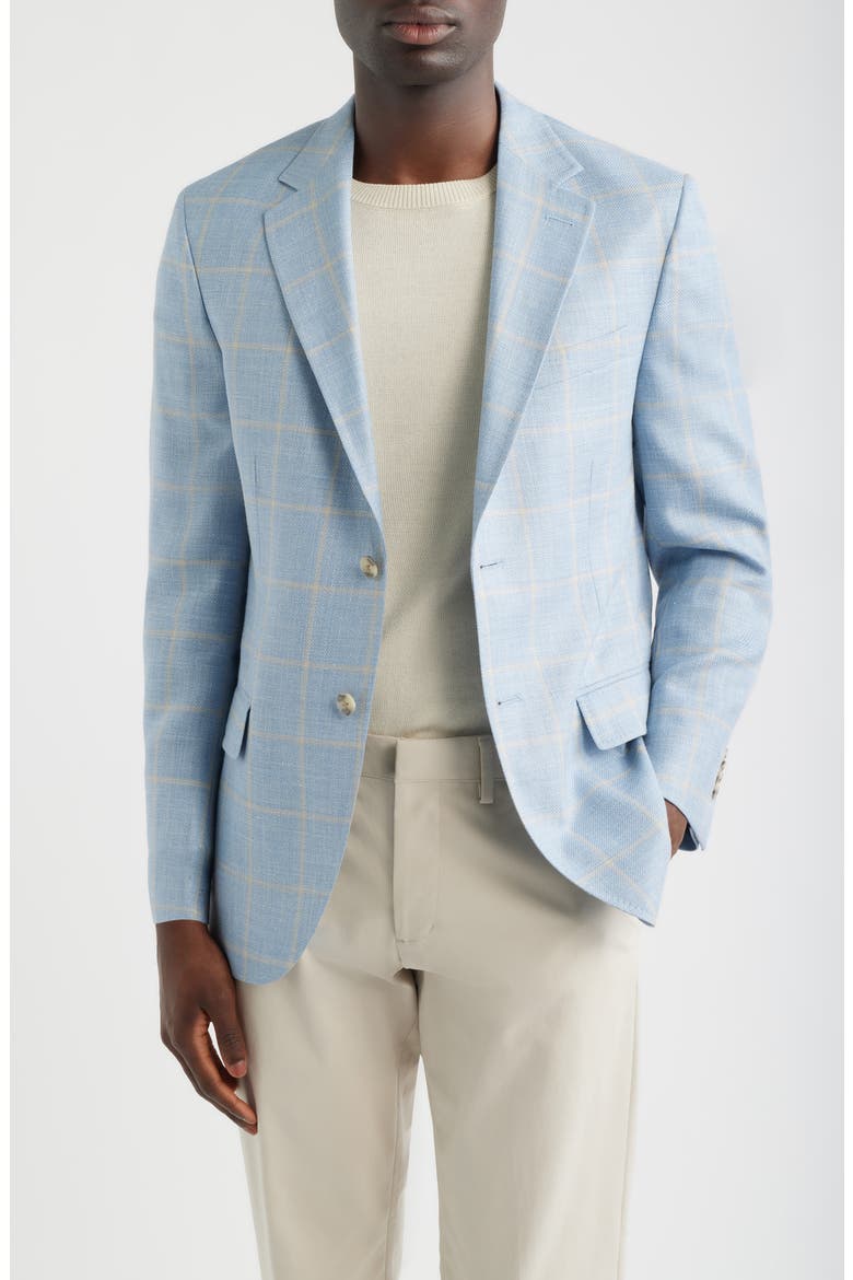 Hyperlight Soft Light Blue Windowpane Check Slub Wool & Silk Blend Sport Coat, Main, color, LIGHT BLUE