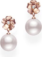 Mikimoto Cultured Pearl & Diamond Flower Earrings
