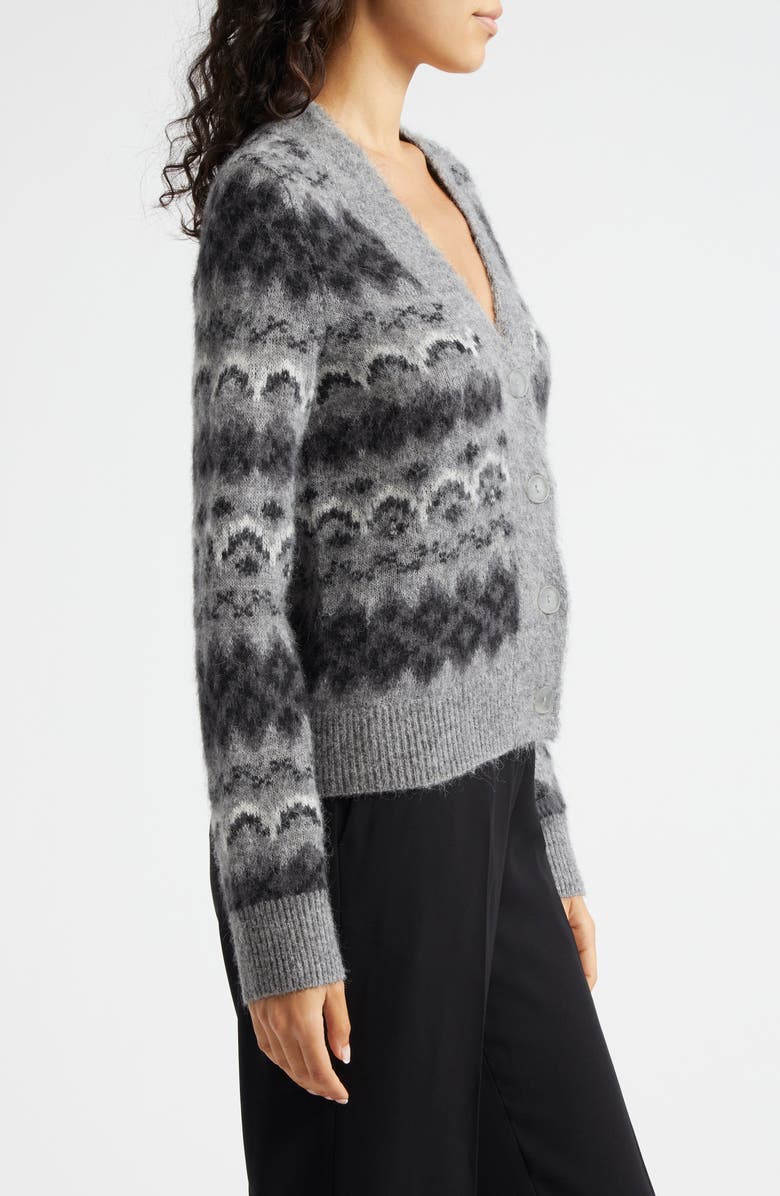 Vince Fair Isle Alpaca Blend V-Neck Cardigan, Alternate, color, Grey Combo