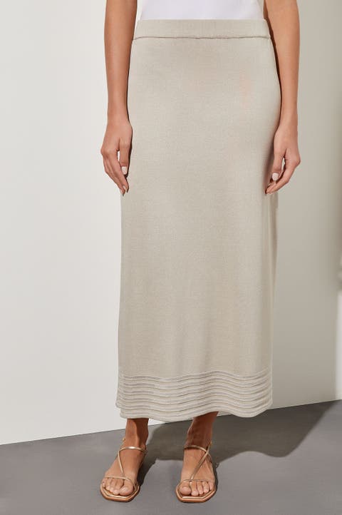 Striped Burnout Hem Midi Skirt