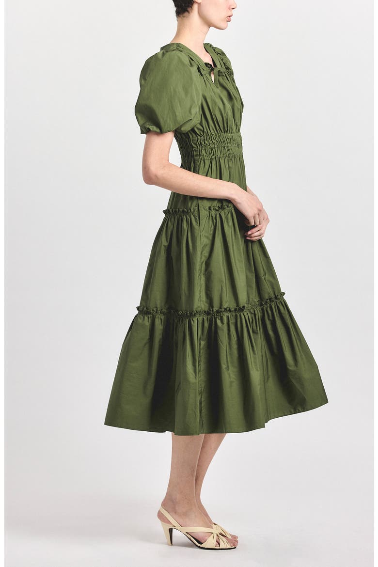 Phillipa Puff Sleeve Tiered Midi Dress, Alternate, color, FATIGUE
