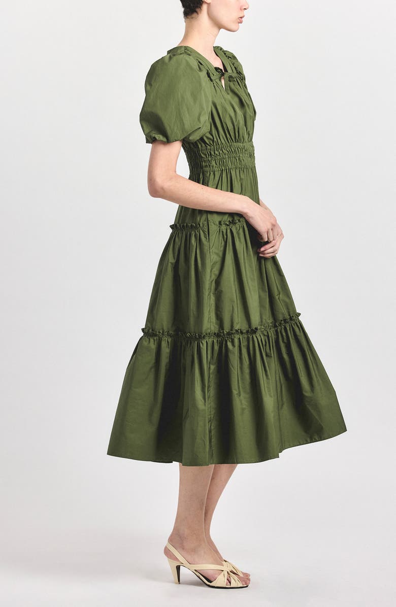 Derek Lam Phillipa Puff Sleeve Tiered Midi Dress, Alternate, color, Fatigue