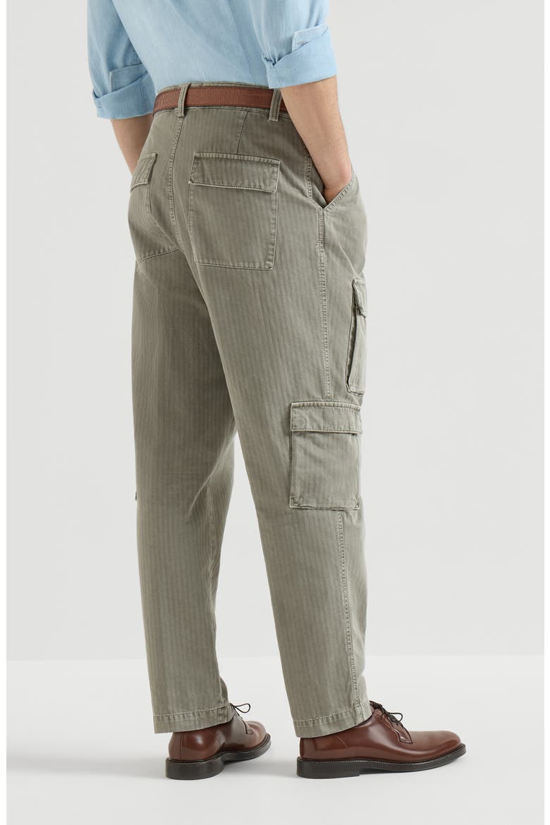 Cotton chevron trousers with cargo pockets and waist tabs, Alternate, color, Military