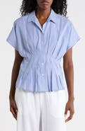 beachlunchlounge Raven Stripe Short Sleeve Button-Up Shirt