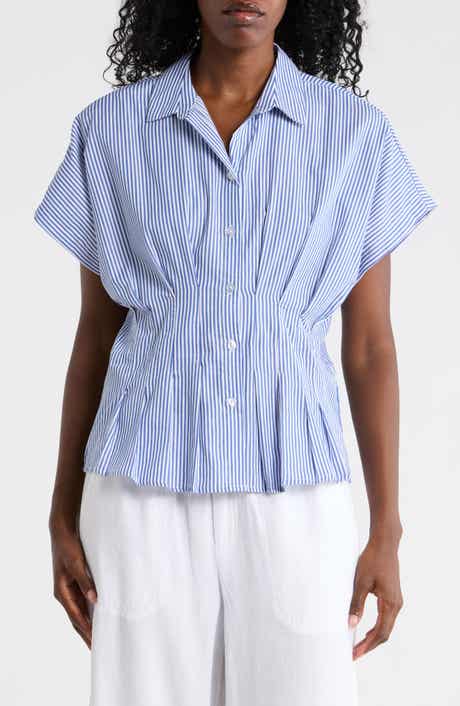 beachlunchlounge Raven Stripe Short Sleeve Button-Up Shirt