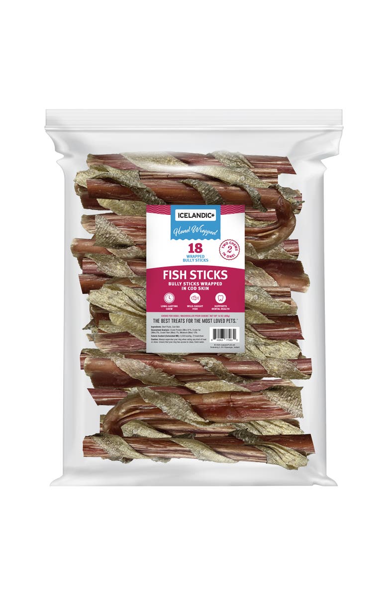 ICELANDIC+ Fish Sticks - Bully Stick Wrapped In Cod Skin - 18 Pack, 6 Inch, Main, color, Multicolored