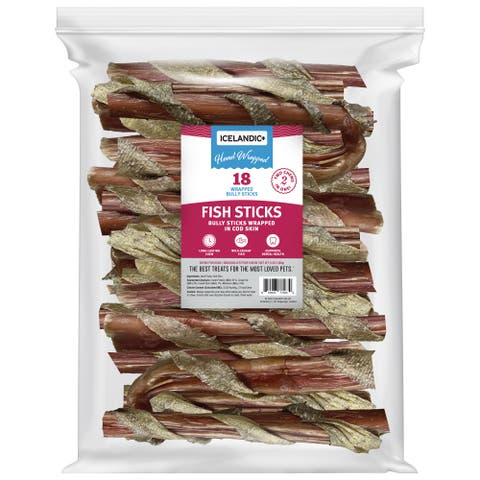 Icelandic+ Fish Sticks - Bully Stick Wrapped In Cod Skin - 18 Pack, 6 Inch