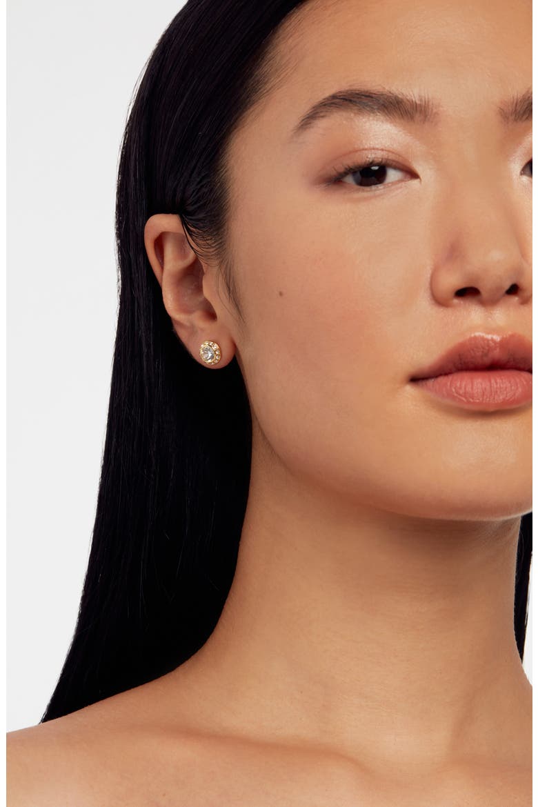 Soletia Solitaire Crystal Halo Stud Earrings, Alternate, color, GOLD TONE CLEAR CRYSTAL