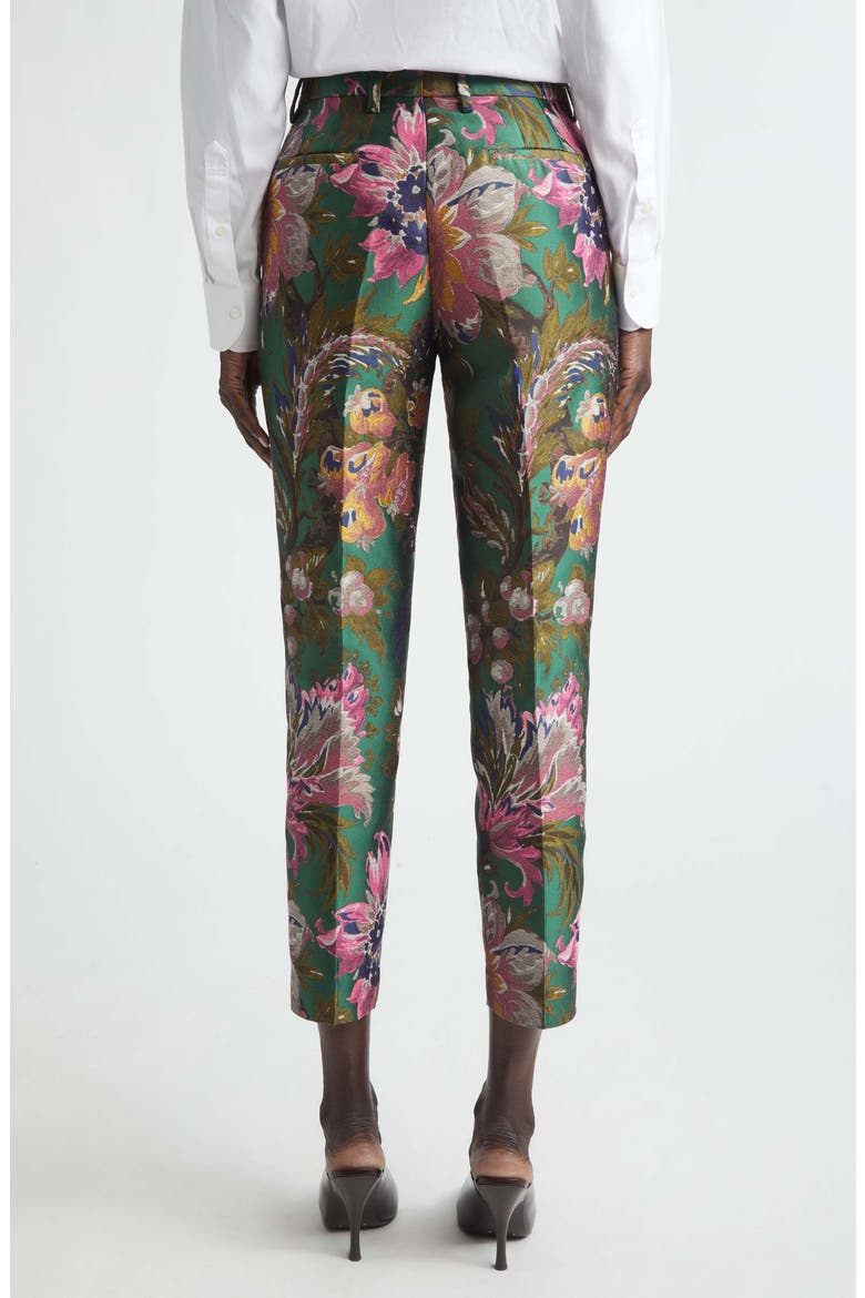 Floral Jacquard Ankle Trousers, Alternate, color, MULTICOLOR ON GREEN BASE