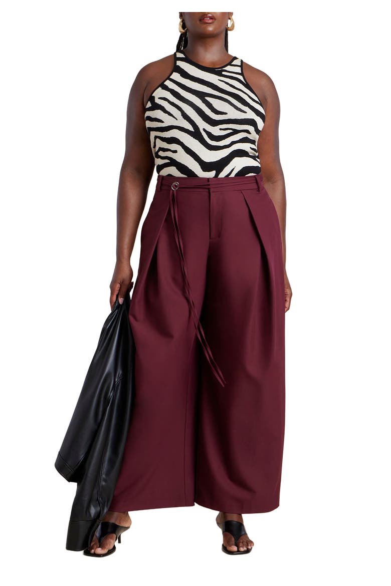 Wide Leg Pleated Trouser With Long Belt, Main, color, PORT ROYALE