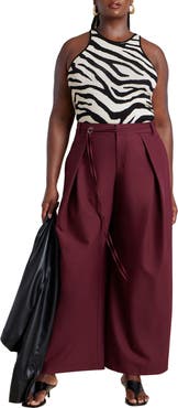 ELOQUII Pleat Detail Trouser With Long Belt
