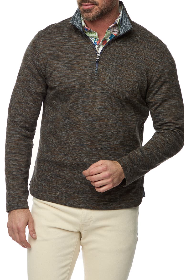 Remo Space Dye Quarter Zip Pullover, Main, color, BLACK