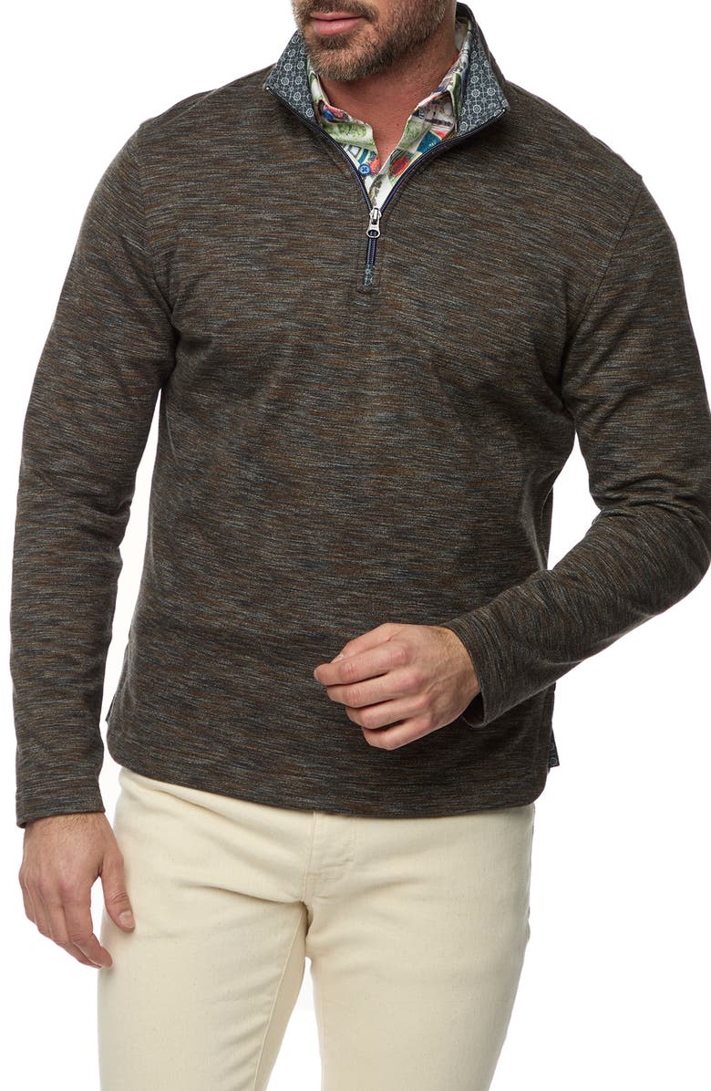 Robert Graham Remo Space Dye Quarter Zip Pullover, Main, color, Black