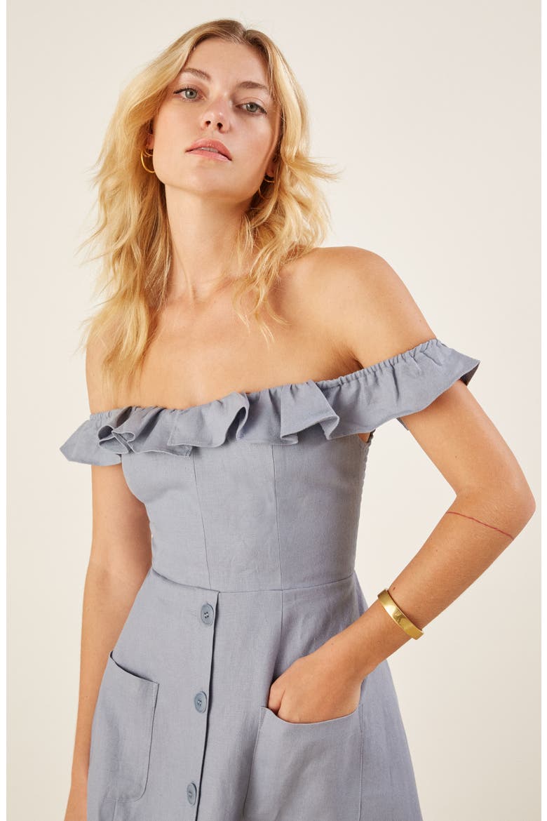 Hattie Off the Shoulder Linen Dress, Alternate, color, MINERAL