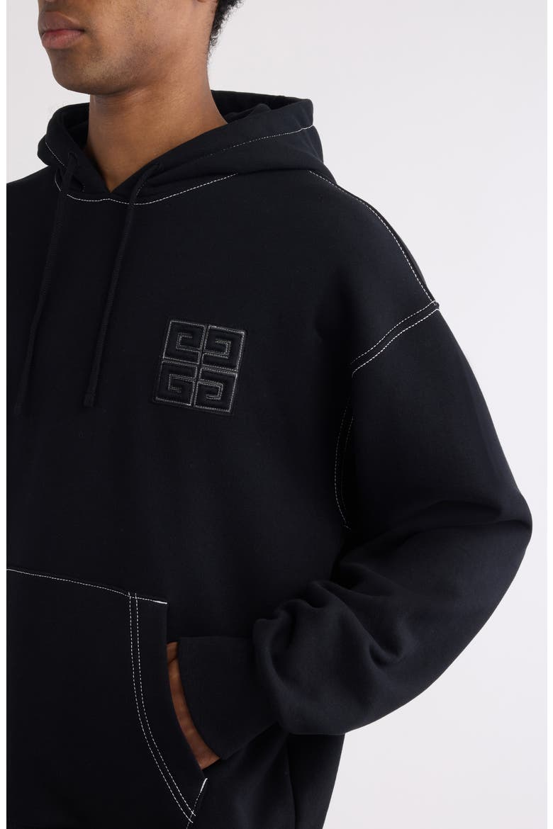 Boxy Fit 4G Embroidered Hoodie, Alternate, color, BLACK/ WHITE