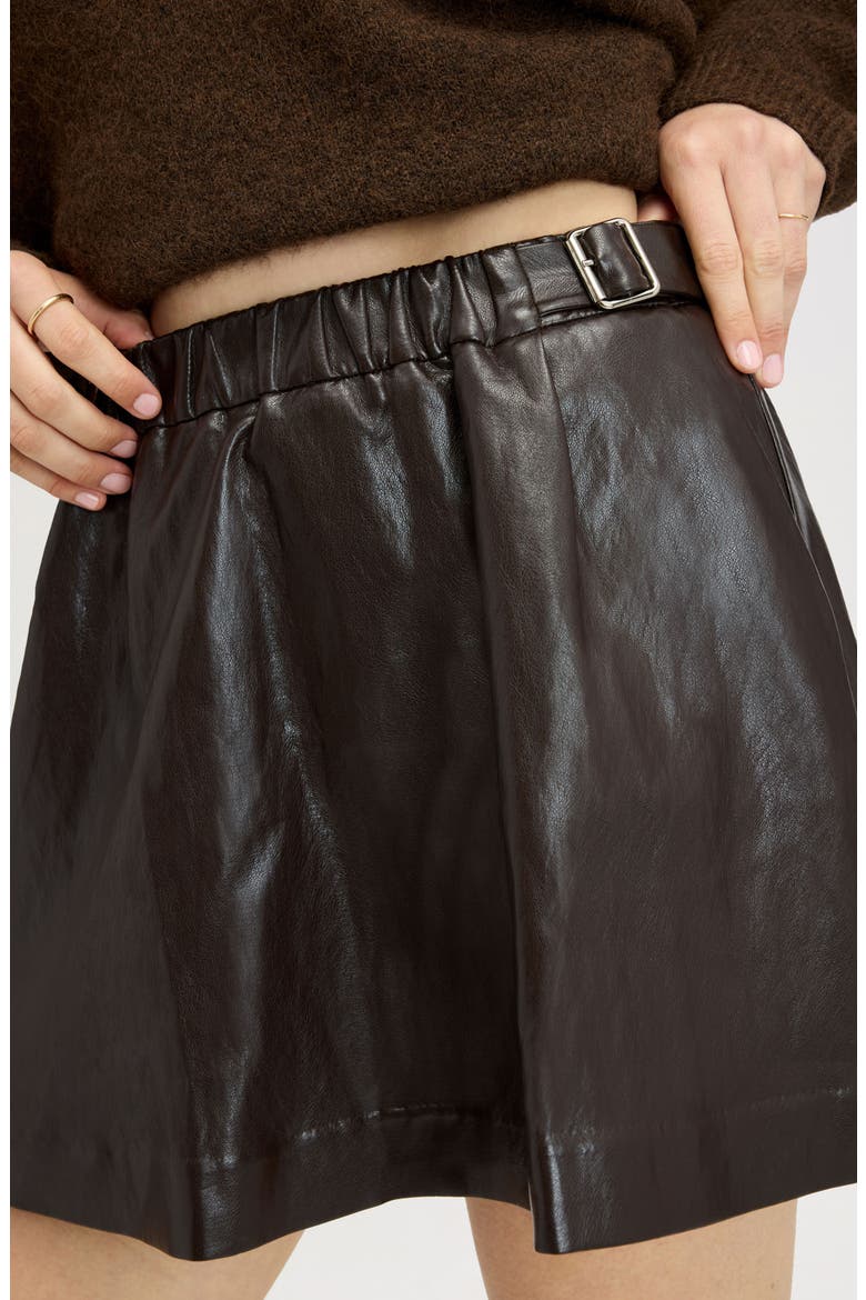 Faux Leather Miniskirt, Alternate, color, DARK BROWN
