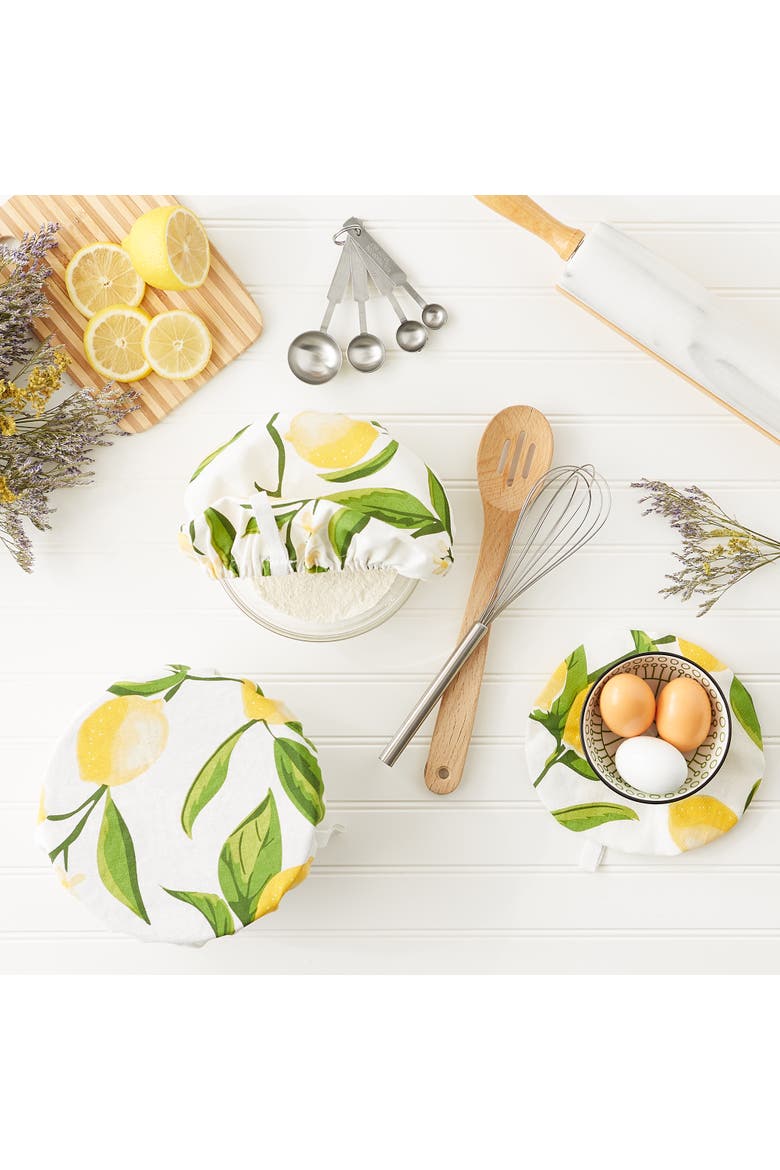 Reusable Cotton Dish Cover Set/3, Alternate, color, Lemon Bliss