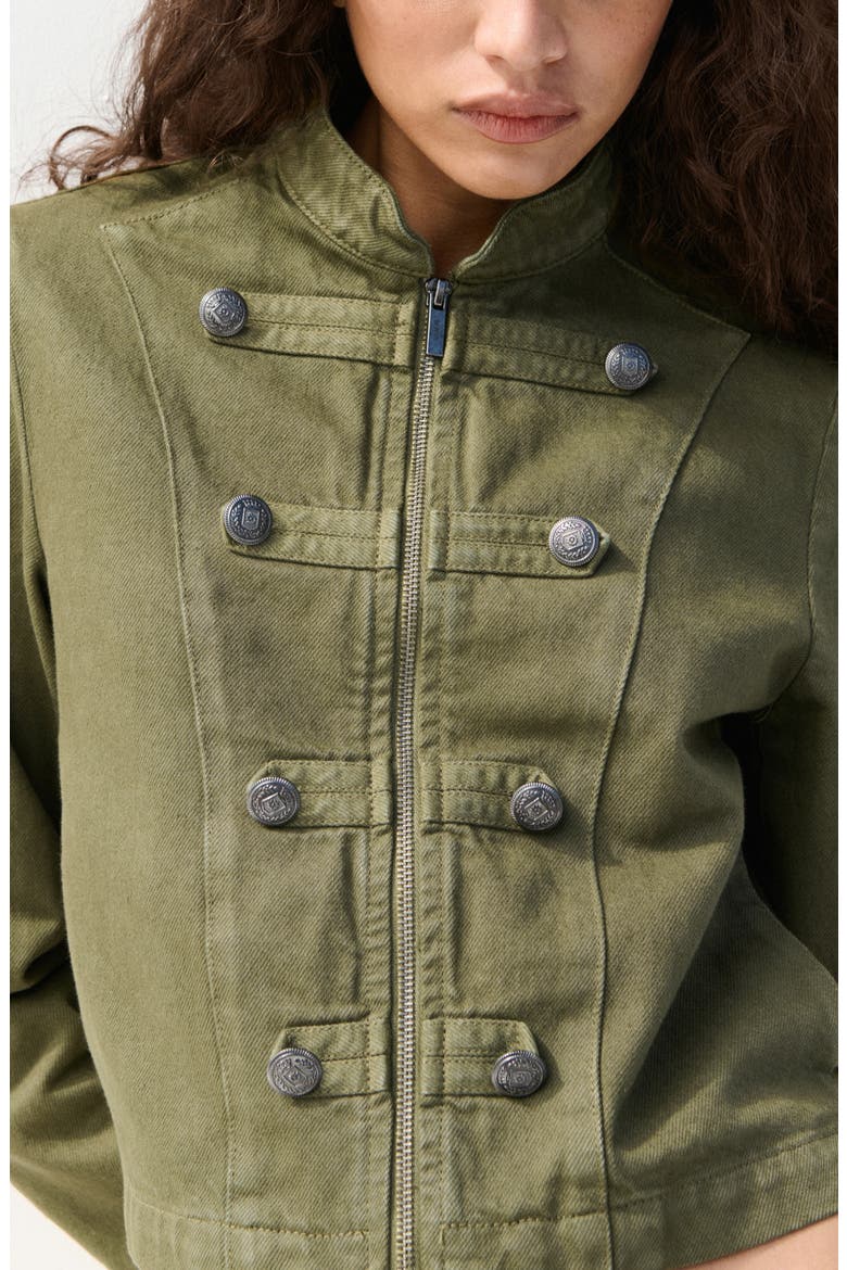 Fitted Band Collar Jacket, Alternate, color, KHAKI GREEN