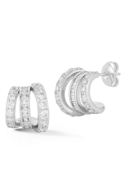 Cubic Zirconia Triple Hoop Earrings