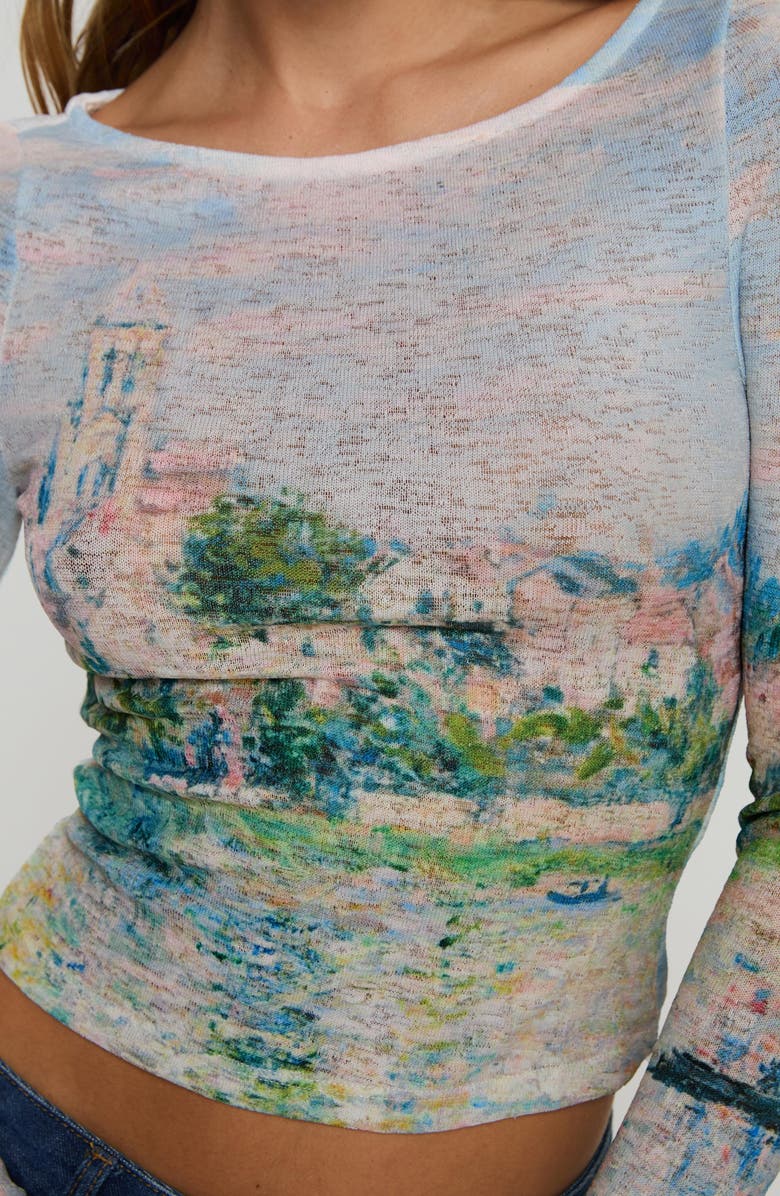 Princess Polly Castle on the Hill Long Sleeve Crop T-Shirt, Alternate, color, Blue Multi