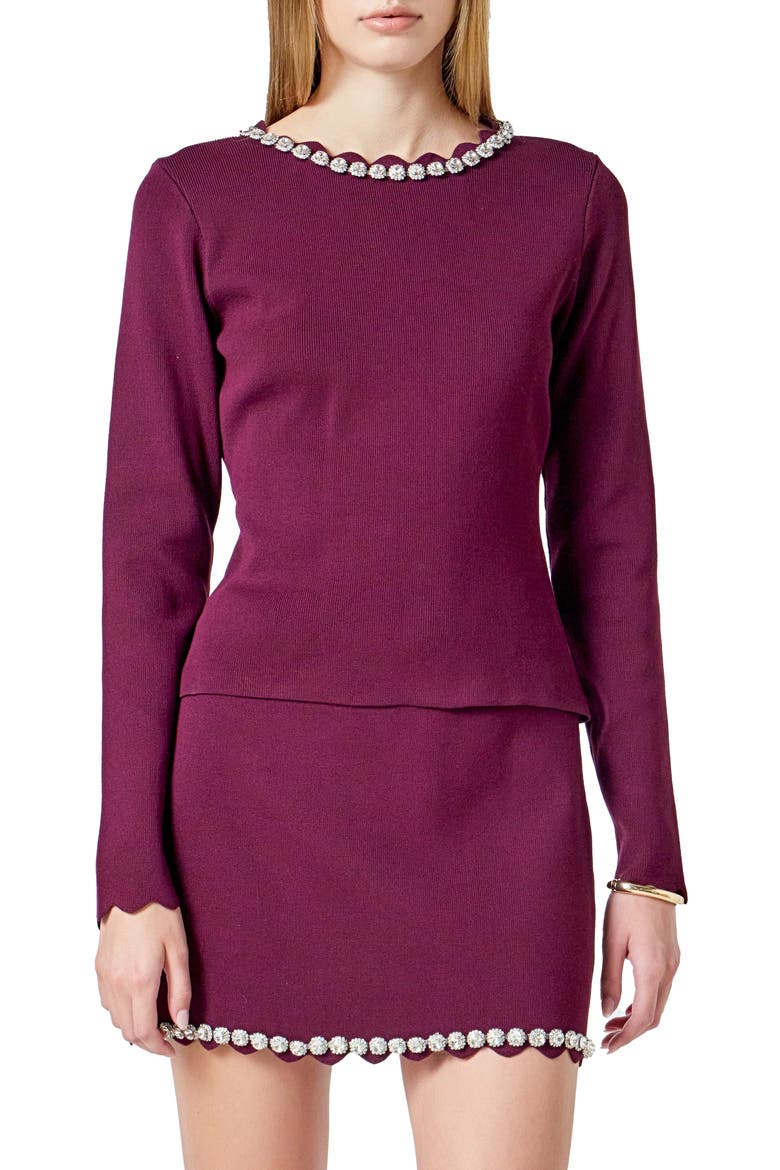 Jewel Neck Knit Top, Main, color, DARK VIOLET