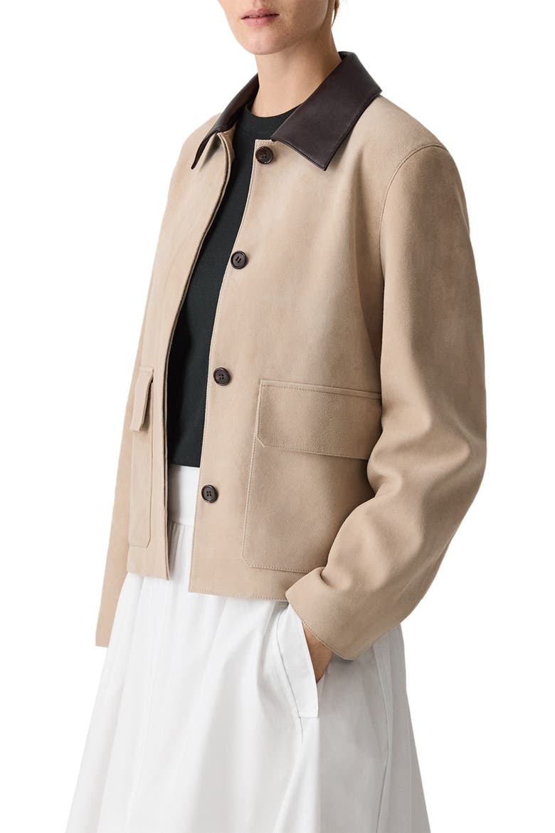 Boxy Suede & Leather Jacket, Alternate, color, TAN - E0L