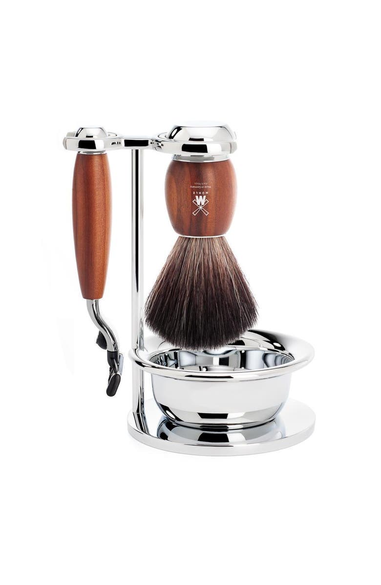 MÜHLE Vivo Plumwood 4-Piece Black Fiber & Mach-3 Shaving Set, Main, color, Plumwood