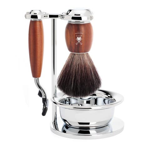 Vivo Plumwood 4-Piece Black Fiber & Mach-3 Shaving Set