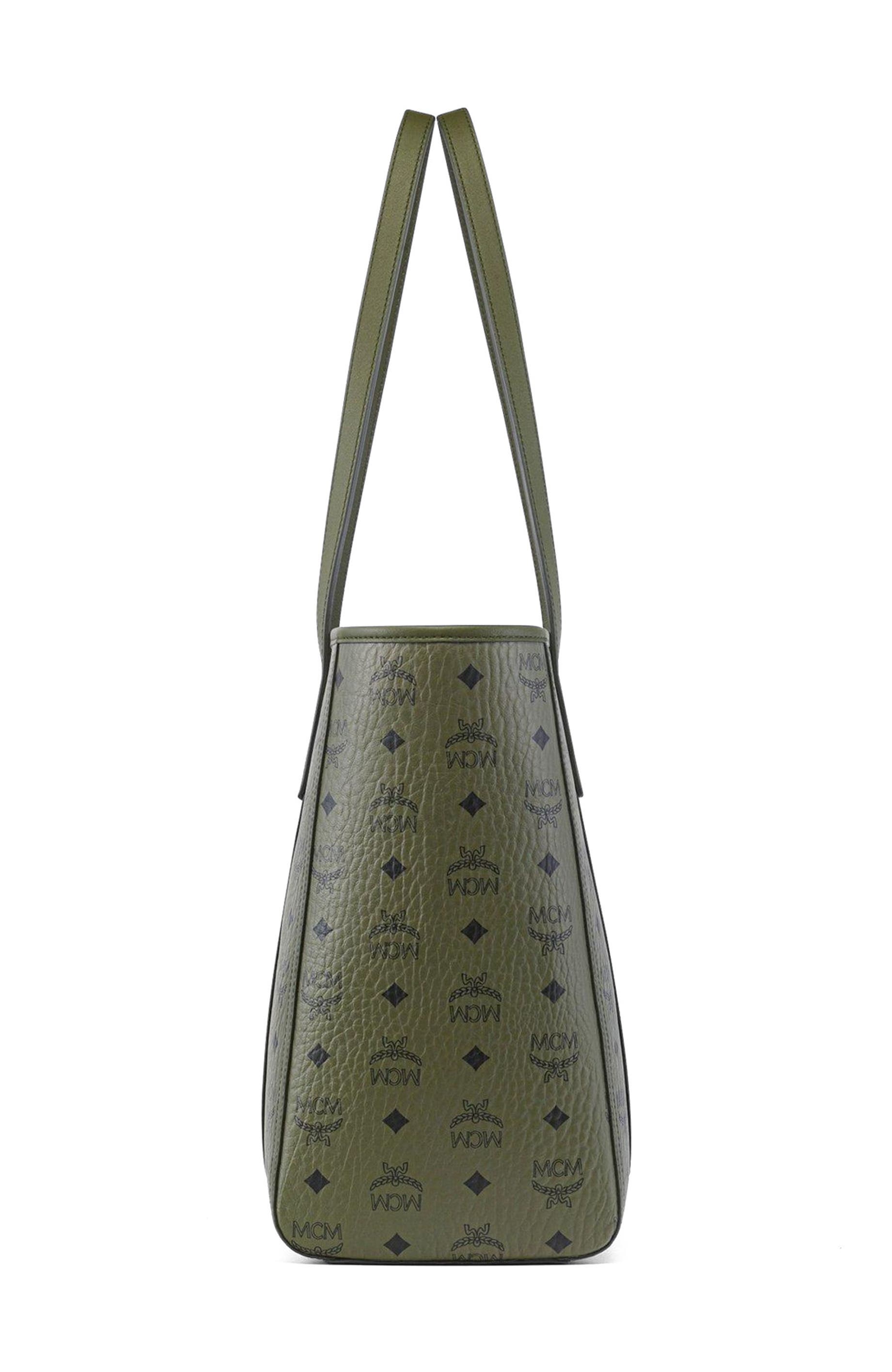 MCM Medium Toni Top-Zip Shopper in Visetos, Alternate, color, Green