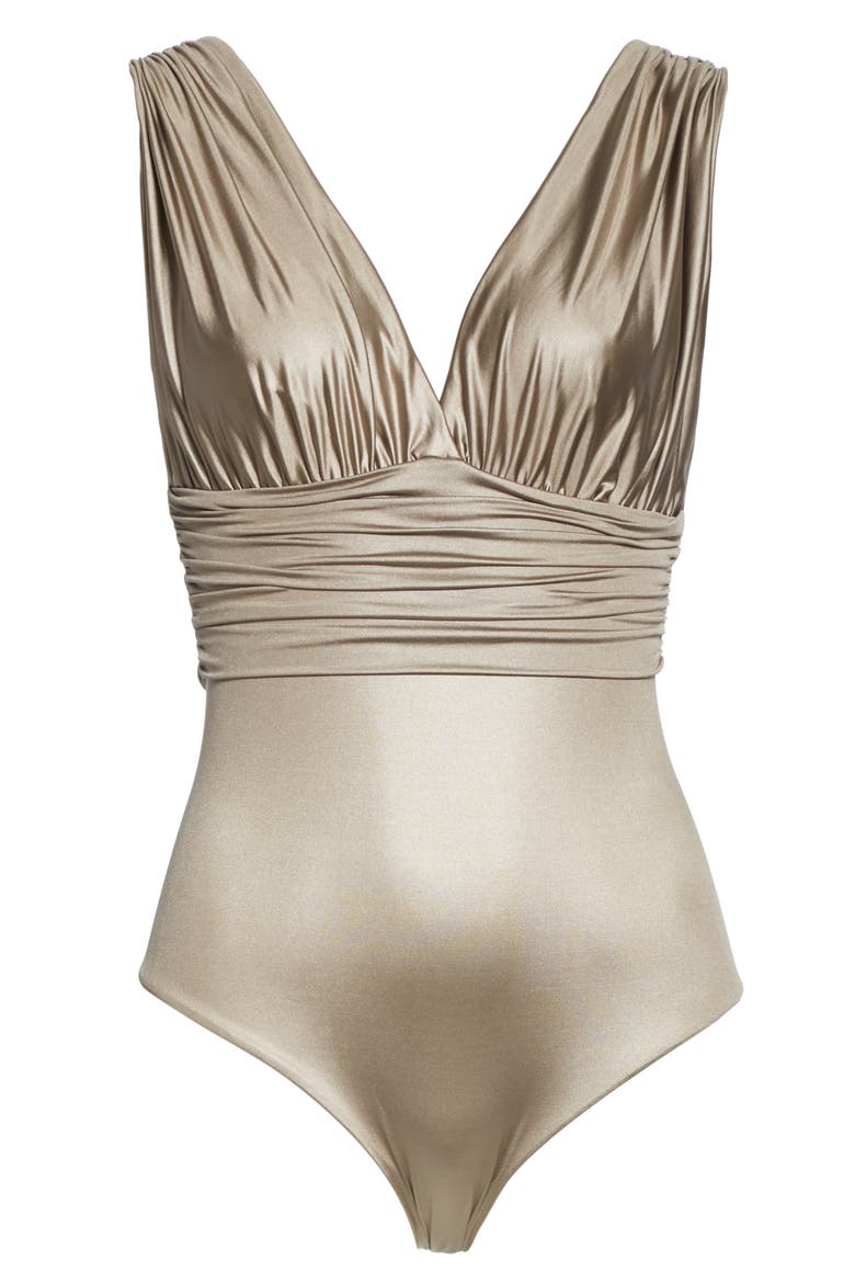 Oritsei Ruched One-Piece Swimsuit, Alternate, color, BEIGE