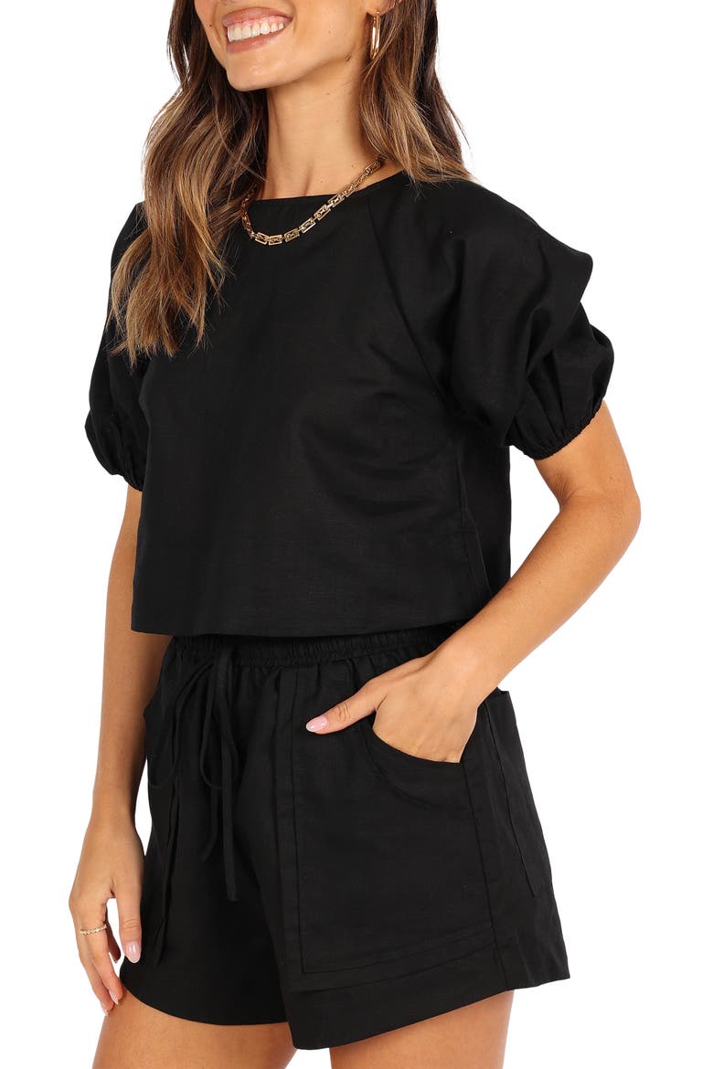 Chelsey Linen Blend Shirt & Shorts Set, Alternate, color, BLACK