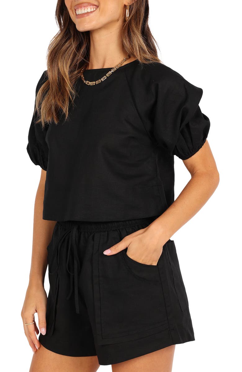Petal & Pup Chelsey Linen Blend Shirt & Shorts Set, Alternate, color, Black