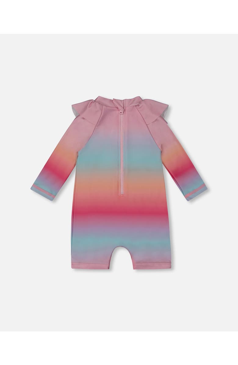 Deux par Deux Little Girl's Long Sleeve One-Piece Rashguard Pink, Orange, And Turquoise, Alternate, color, Pink, Orange, And Turquoise