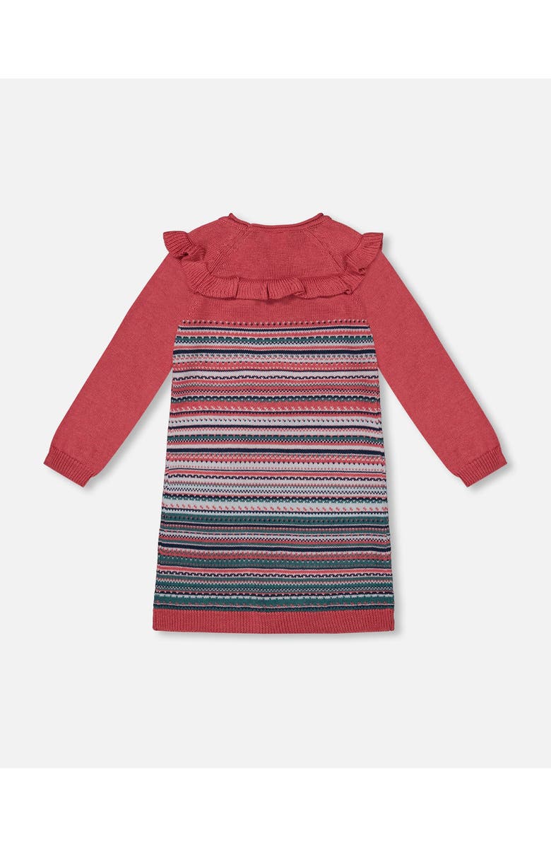 Deux par Deux Girl's Jacquard Stripe Sweater Dress Pink And Blue, Alternate, color, 