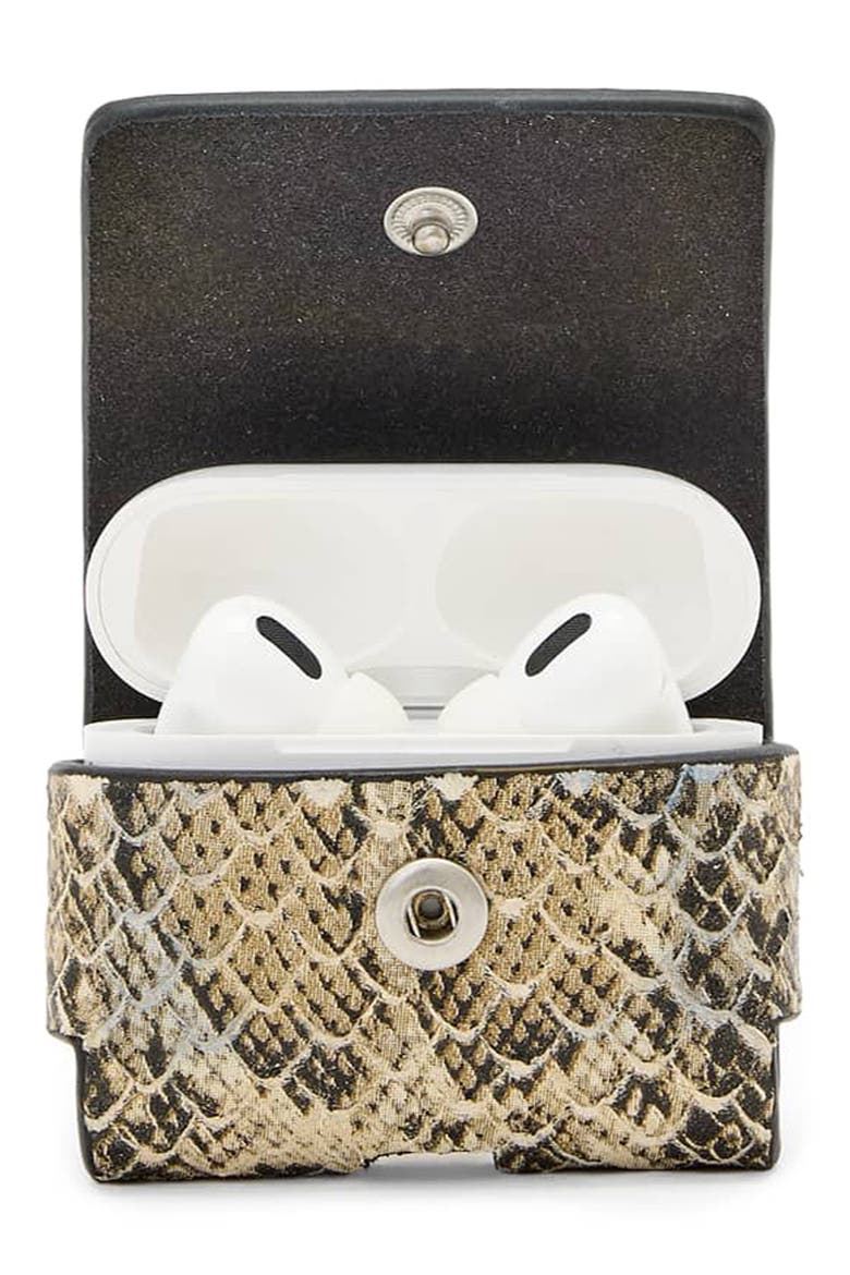 Snakeskin Embossed Leather AirPod Case, Alternate, color, DESERT WHITE