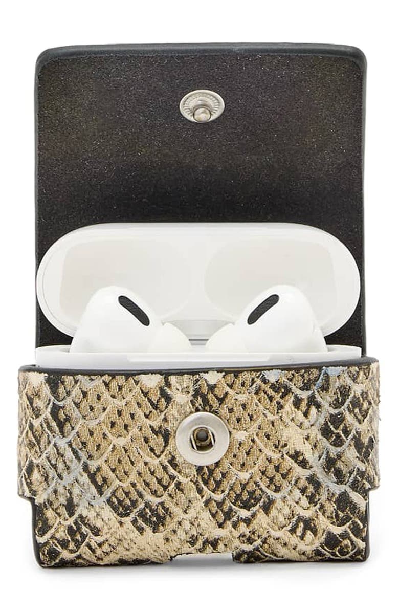 AllSaints Snakeskin Embossed Leather AirPod Case, Alternate, color, Desert White