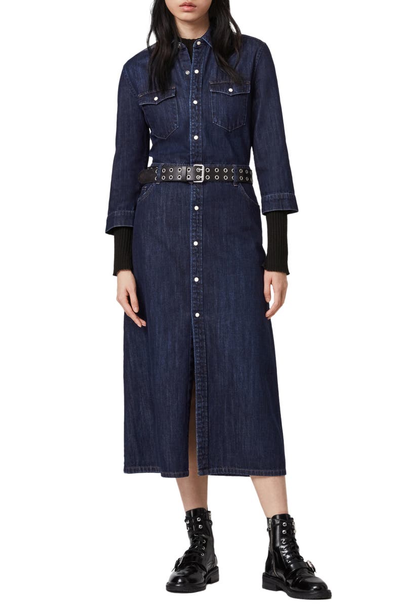 AllSaints Polly Denim Midi Dress, Main, color, 